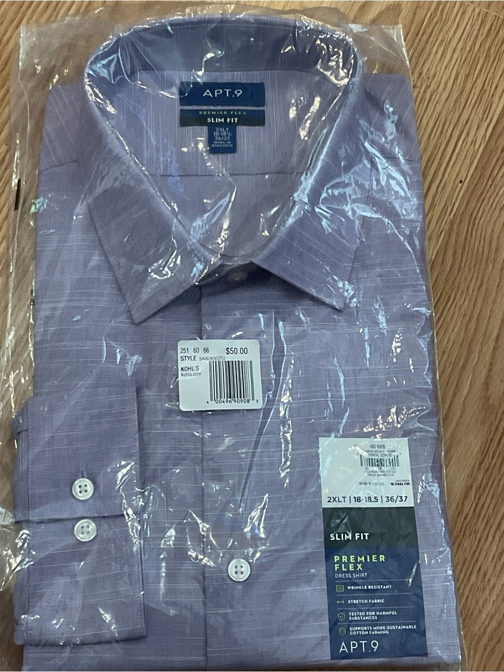 Apt. 9 Slim Fit Premier Flex Lavender Dress Shirt SZ.2XLT
